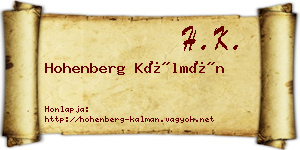 Hohenberg Kálmán névjegykártya